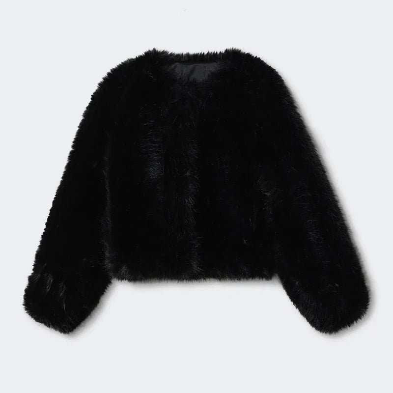 Ins Hot Brand Fashion Black Warm Cozy Cropped Faux Fur Coat Women Winter  Chic Girls Street Fashion Luxury Short Fur Jacket