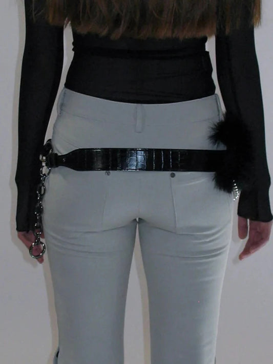 Fashion Chic Faux Fur Pu Belt Women All-Match Design Wild Y2k Retro Trendy Accessorie