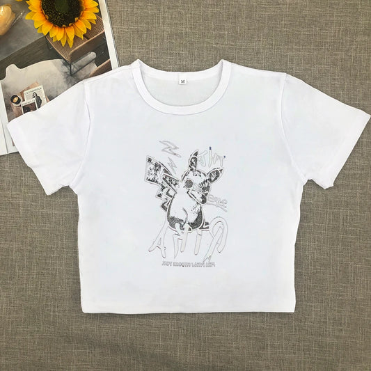 Sweet and spicy new printed short-sleeved short T-shirt women summer  Spice Girls slimming everything with shoulder clothes