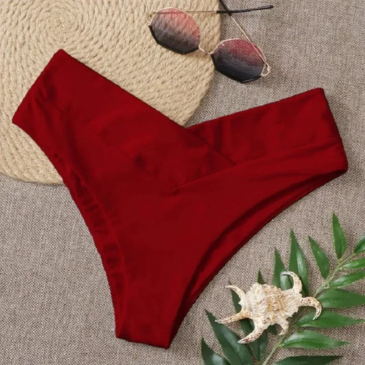 Fashion Sexy Thong Bikini Bottoms Women High Waist Brazilian Thongs Swimwear Swimsuit Solid Bottom Swimming Suit