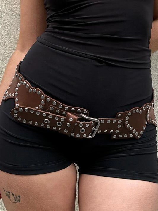 Fashion Chic New Pu Rivet Heart-Shape Women¡¯s Belt Cute Y2k Spliced Design All-Match Trendy Accessories Exquisite
