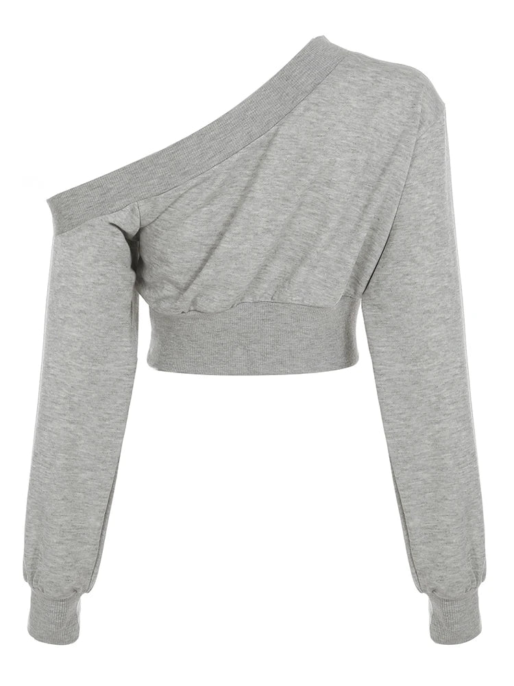 Fashion Trendy Women¡¯s Top Tees Long Sleeve Simple Skew Collar Solid One-Shoulder Comfortable Blouses Causal