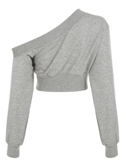 Fashion Trendy Women¡¯s Top Tees Long Sleeve Simple Skew Collar Solid One-Shoulder Comfortable Blouses Causal