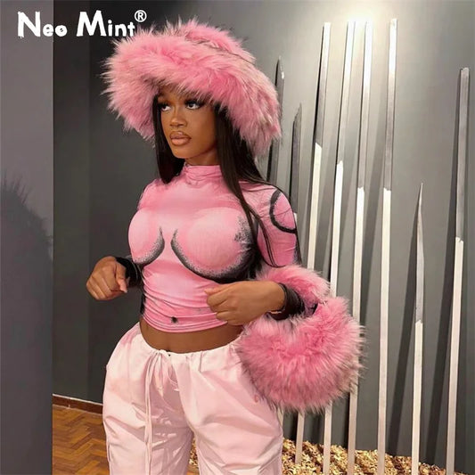 Chic 00s Y2k Hot Girls Cute Small Half Moon Bag Women Luxury Furry Wrist Handbag Gothic Punk Faux Raccoon Fur Clutch Purses Bags