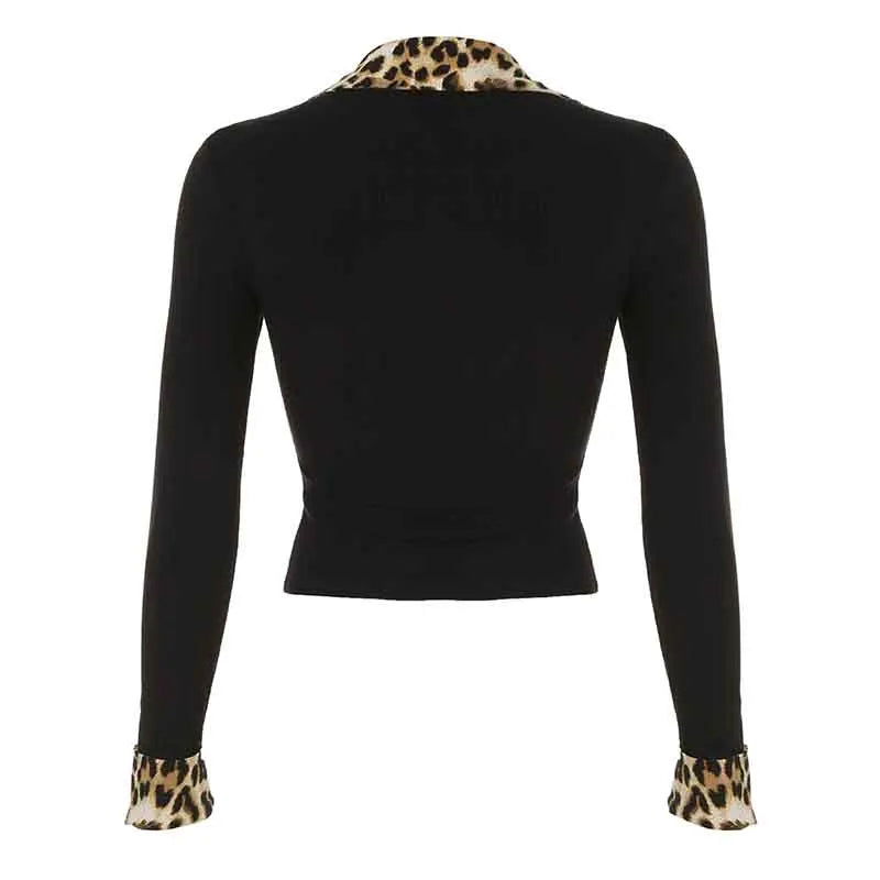 Leopard Up Turn Down Collar Button Long Sleeve Blouses Women s Autumn New Knitter Basic Chic Fashion Top Tees