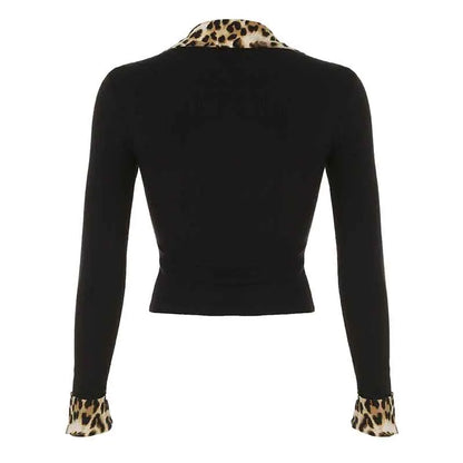 Leopard Up Turn Down Collar Button Long Sleeve Blouses Women s Autumn New Knitter Basic Chic Fashion Top Tees