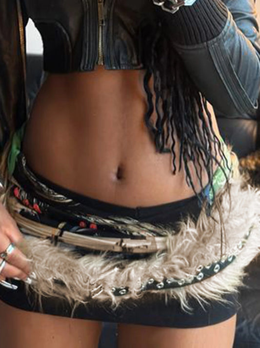 Faux Fur Spliced Pu Fashion Women¡¯s Belts Chic All-Match Khaki Y2k Retro Wild Style Accessorie Exquisite