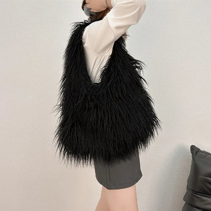 Y2k Kpop Girls Hot Fluffy Furry Shoulder Bags for Women Trend  Luxury Brand Designer Faux Fur Big Tote Bag Harajuku Handbags