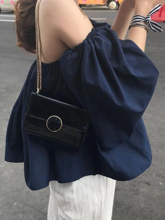 Holiday Beach Youth Off Shoulder Blouses Tops Korean Fashion Puff Sleeve Shirt Summer Elegant Tees Dongdaemun Backless  New