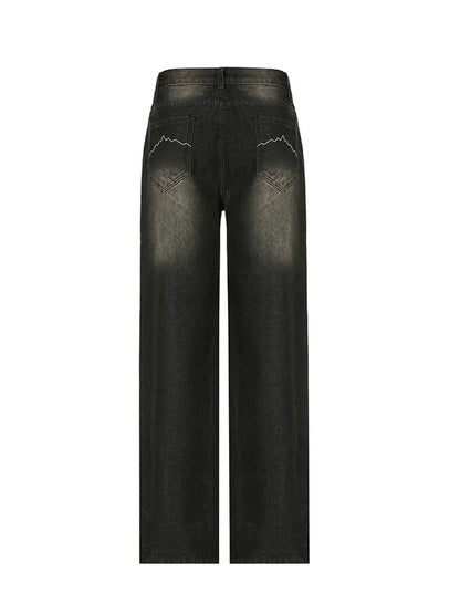 American Retro Casual Straight Leg Jeans Woman Vintage Street Style Distressed Denim Pants