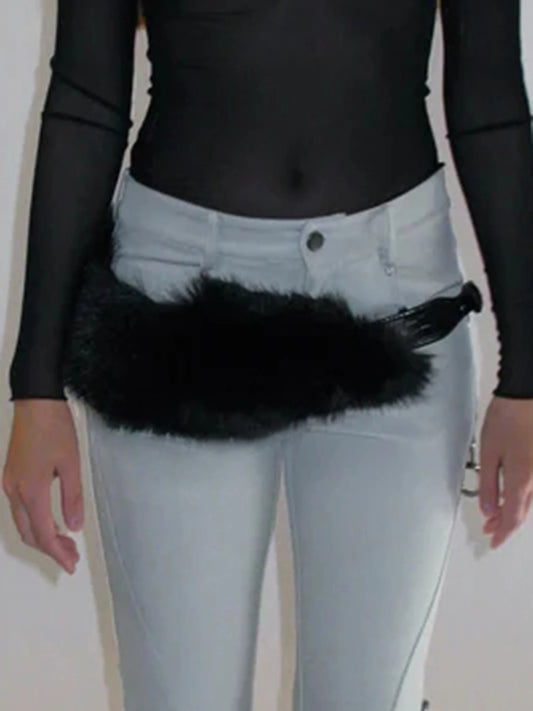Fashion Chic Faux Fur Pu Belt Women All-Match Design Wild Y2k Retro Trendy Accessorie