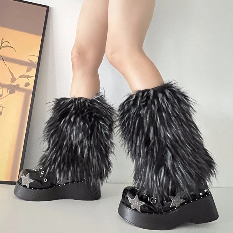 Luxury Brand Runway Fashion Fluffy Faux Fox Leg Warmers Women Thick Warm Furry Boot Covers Chic Harajuku Hot Y2k Girls Legcovers