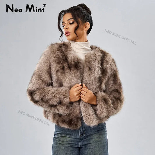 Winter Fluffy Faux Fox Fur Coat Women Brand Fashion Streetwear Overcoat Chic Girls Warm Short Furry Fur Jacket