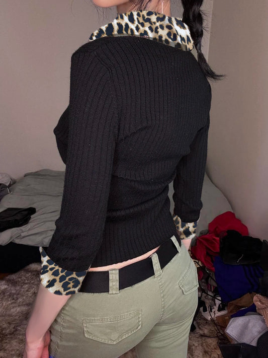 Leopard Up Turn Down Collar Button Long Sleeve Blouses Women s Autumn New Knitter Basic Chic Fashion Top Tees