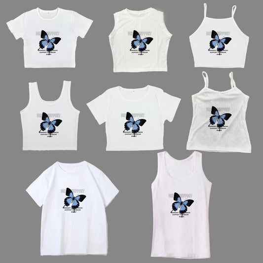 Full-shoulder cotton short-sleeved T-shirt women  summer new spice girls high waist slim short crop clothes sweet and spicy