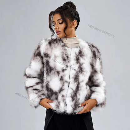 Winter Fluffy Faux Fox Fur Coat Women Brand Fashion Streetwear Overcoat Chic Girls Warm Short Furry Fur Jacket
