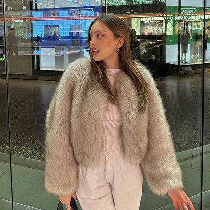 Ins Hot Brand Fashion Black Warm Cozy Cropped Faux Fur Coat Women Winter  Chic Girls Street Fashion Luxury Short Fur Jacket