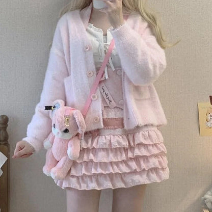 Kawaii Lolita Cake Skirt Girls Harajuku High Waist Ruffle Layered Skirts y2k Aesthetic Women Fairycore Skirt Streetwear
