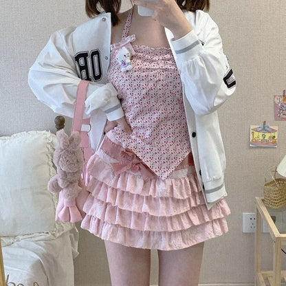Kawaii Lolita Cake Skirt Girls Harajuku High Waist Ruffle Layered Skirts y2k Aesthetic Women Fairycore Skirt Streetwear