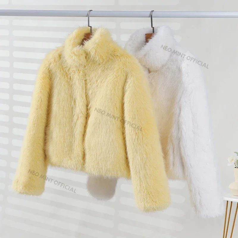 Brand Iconic Fashion Kendall Jenner Snow White Fox Fur Jacket Women Winter Fluffy Warm Faux Fur Coat Girls Streetwear