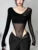 Black See Through Bodysuit Lingerie Sexy Long Sleeve Lenceria Femenina V-Neck One-Pieces Body Feminino Backless Tops For Women