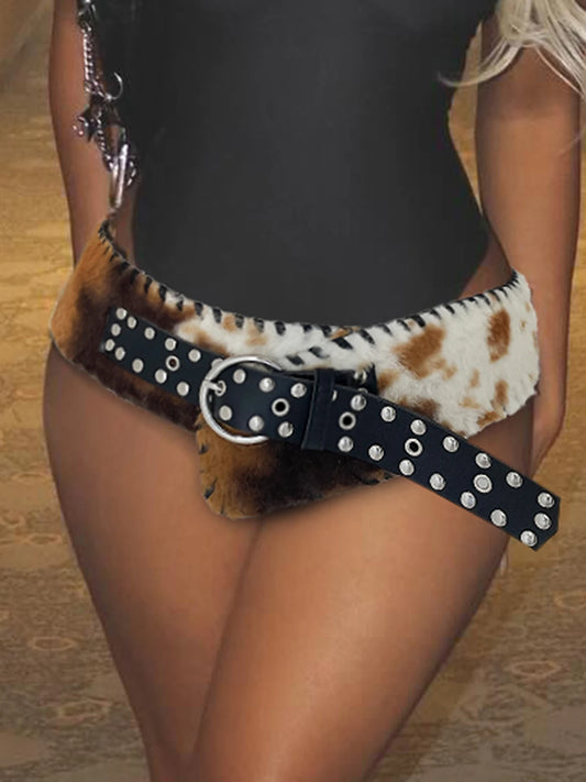 Fashion Classical Leather Pu Spliced Faux Fur Women¡¯s Belts Cow Pattern Exquisite Retro Accessories
