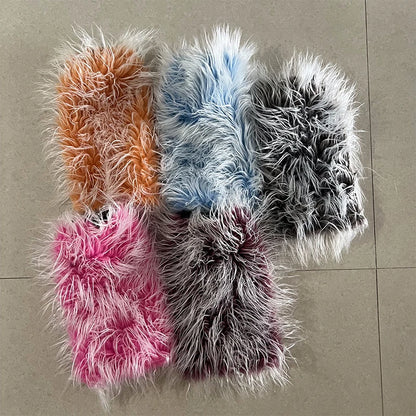 Ins 2000s Sweet Cute Pink Lolita Girls Gradient Faux Fur Leg Warmers Women Costume Leggings Hot Y2k Goth Punk Legcovers