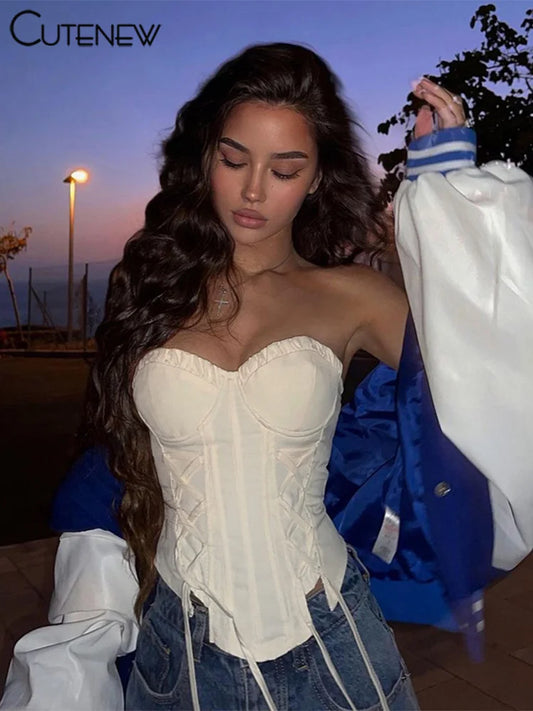 Women&#8217;s Solid Sleeveless Tank Top Sexy Slim Lace-up Casual Ruched Vest Hot Girls Fashion Clothing Female Streetwear New