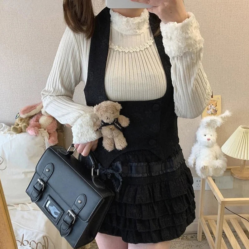 Kawaii Lolita Cake Skirt Girls Harajuku High Waist Ruffle Layered Skirts y2k Aesthetic Women Fairycore Skirt Streetwear