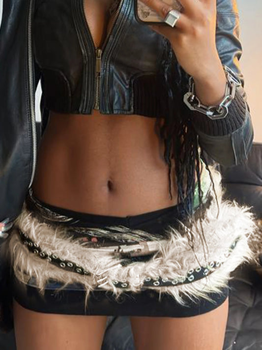 Faux Fur Spliced Pu Fashion Women¡¯s Belts Chic All-Match Khaki Y2k Retro Wild Style Accessorie Exquisite