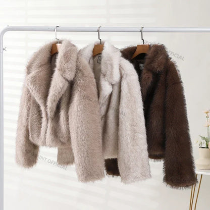 Chic Street Girls Gradient Faux Fur Jacket Women Winter  Brand Fashion Fluffy Fox Fur Coat Female Luxury Outerwear