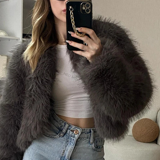 Street Fashion Girls Gray Fluffy Short Faux Fox Fur Jacket Women Winter  Hot Brand Thick Warm Eco Fur Coat Female