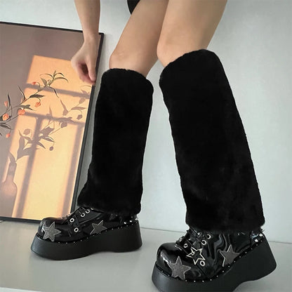 Harajuku Y2k Fashion Girls Faux Rabbit Fur Leg Warmers Women Goth Punk Rave Cyber Fluffies Costume Leggings Boot Covers Clubwear