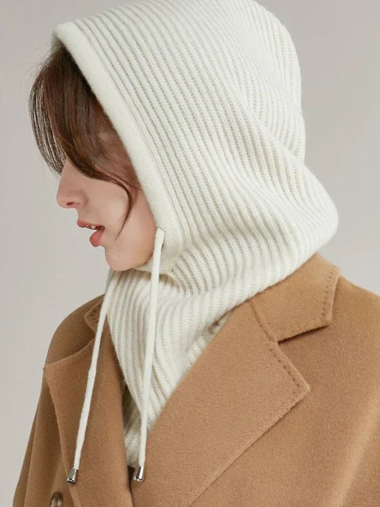 Unisex Knit Scarf Hood Hat Winter Women Faux Cashmere Beanie Bonnet Lady Wool Neck&Face Protect Balaclava Skullies Men Hooded