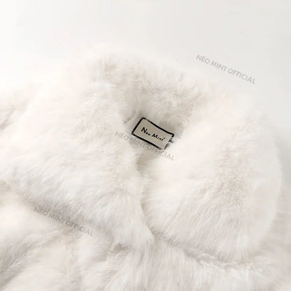 Chic Street Furry Collar Faux Fur Coat Women  Winter Hot Girls Snow White Mountain Fashion Fluffy Fox Fur Jacket
