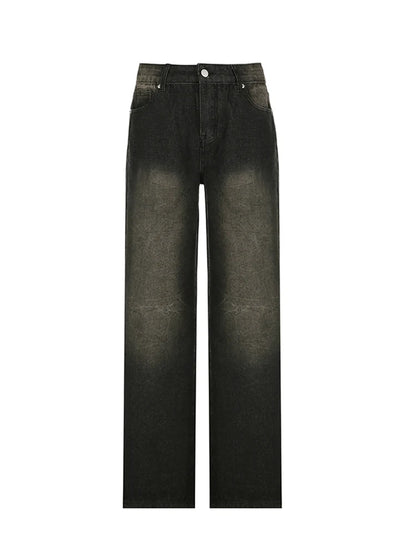 American Retro Casual Straight Leg Jeans Woman Vintage Street Style Distressed Denim Pants