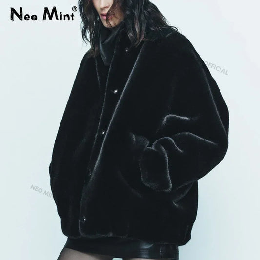 Oversized Plush Coat Women  Winter Thick Warm Padded Faux Rabbit Fur Jacket Teen Girls Chunky Furry Bomber Jackets