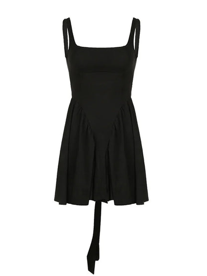 Bandage Backless Dress Women Bow Splice Folds Elegant High Waist Sundress Hot Girls 2025 Street Sexy Lace Up Dress Femme