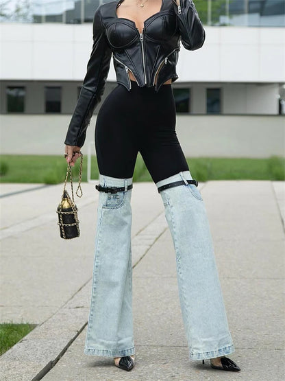 Fashion Women&#8217;s Palazzo Trousers Wide Jeans Ladies Streetwear Loose Denim Pants Women 2025 Summer New Low Rise Jeans