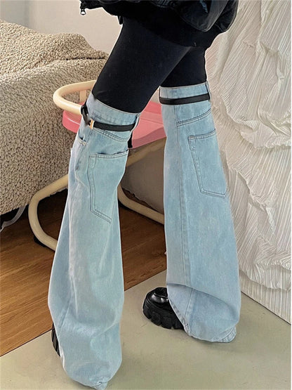 Fashion Women&#8217;s Palazzo Trousers Wide Jeans Ladies Streetwear Loose Denim Pants Women 2025 Summer New Low Rise Jeans
