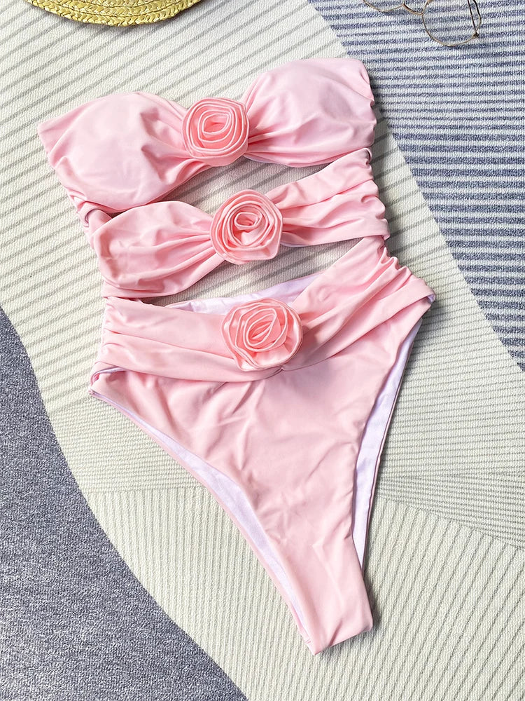 Flower Bikini Women Sexys Girls Hollow Out Slim Swimwear Women&#8217;s Beach Holiday Off The Shoulders Sexy Bodysuit Lingerie