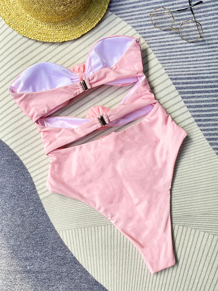 Flower Bikini Women Sexys Girls Hollow Out Slim Swimwear Women&#8217;s Beach Holiday Off The Shoulders Sexy Bodysuit Lingerie