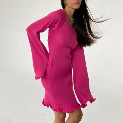 Knitted Backless Mini Dress For Women Lace Up Loose Solid Sexy Short Dresses Hot Girls Club Casual High Waist Dress Femme