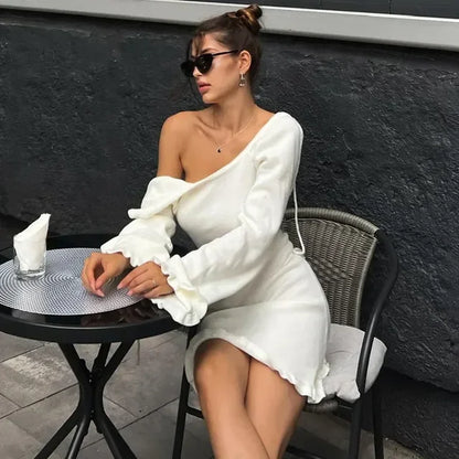 Knitted Backless Mini Dress For Women Lace Up Loose Solid Sexy Short Dresses Hot Girls Club Casual High Waist Dress Femme