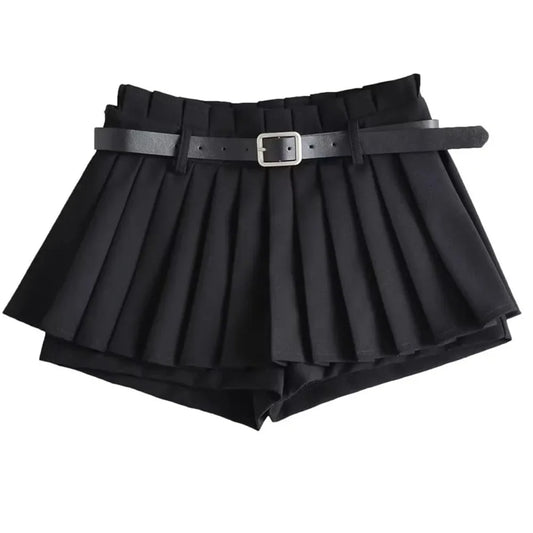 Low Waist Slim Mini Pleated Skirt For Women 2025 Summer Casual Black Belt Skirts Babes Fashionable Solid Une Jupe Ligne