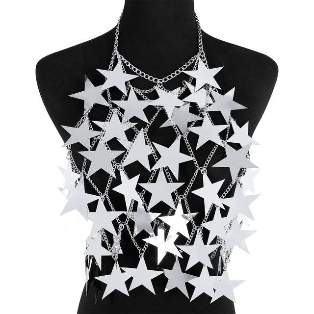 Metal Stars Sequins Bikini Tank Top Women See Through Fashion Solid Crop Tops Woman Holiday Beach Sexy Hot Girls Cover Up