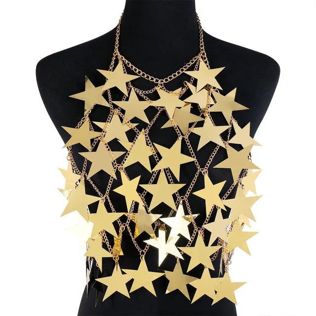 Metal Stars Sequins Bikini Tank Top Women See Through Fashion Solid Crop Tops Woman Holiday Beach Sexy Hot Girls Cover Up