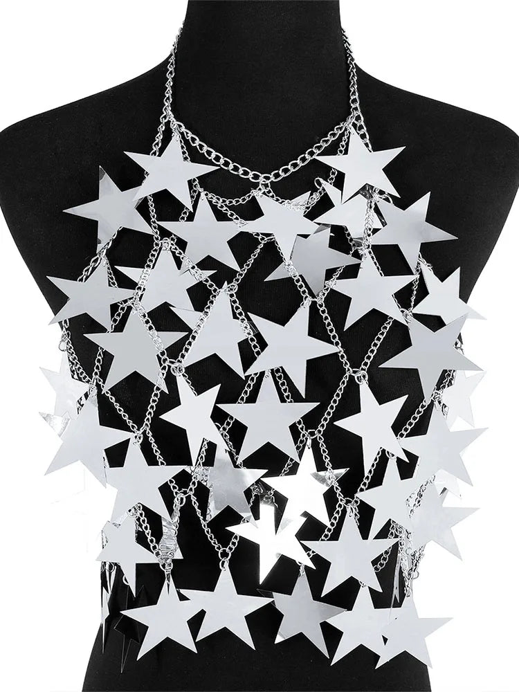 Metal Stars Sequins Bikini Tank Top Women See Through Fashion Solid Crop Tops Woman Holiday Beach Sexy Hot Girls Cover Up