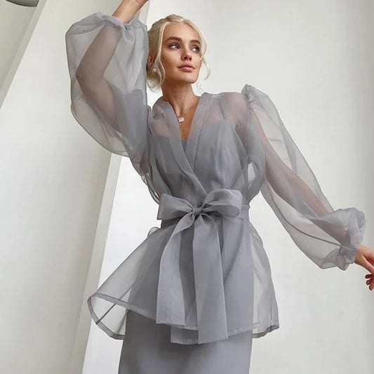 Sheer Mesh Cover Up Beach Women Loose Long Sleeve V Neck Lace Shirts Ladies 2025 Summer Sexy See Through Bandage Cover-up