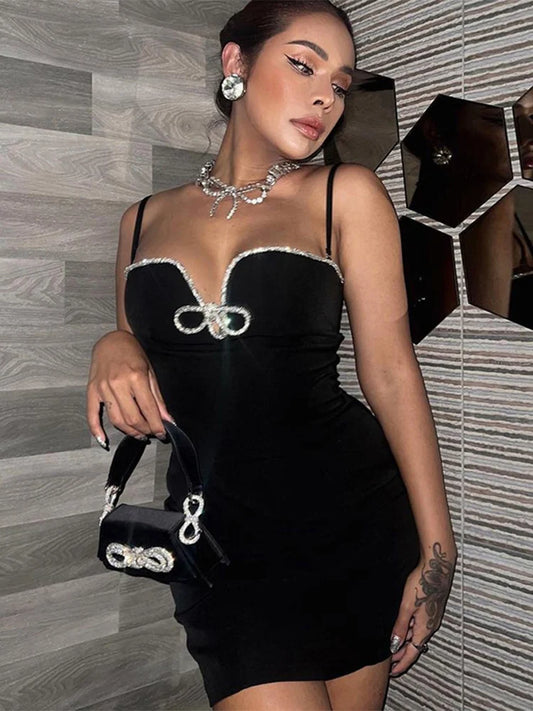 Silver Rope Bodycon Mini Dress For Women Slim Deep V Neck High Waist Sundress Women&#8217;s Party Sexy Dresses Hot Girls Summer